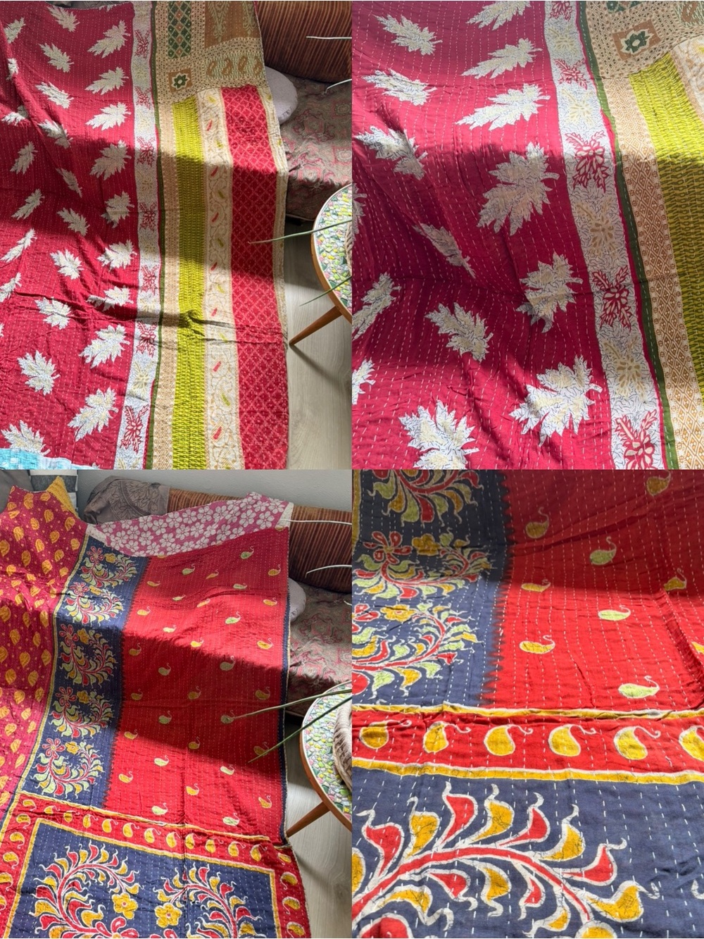Colorful Kantha Quilt Twin Handmade Cotton Boho Reversible Patchwork Throw